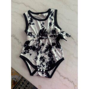 Baby Girls Tie-Dye Sleeveless Romper With Matching Headband Navy & White Size 74